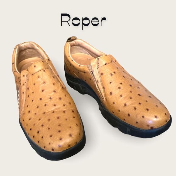 Roper Leather Ostrich Print Shoes Size 8 - Picture 3 of 12
